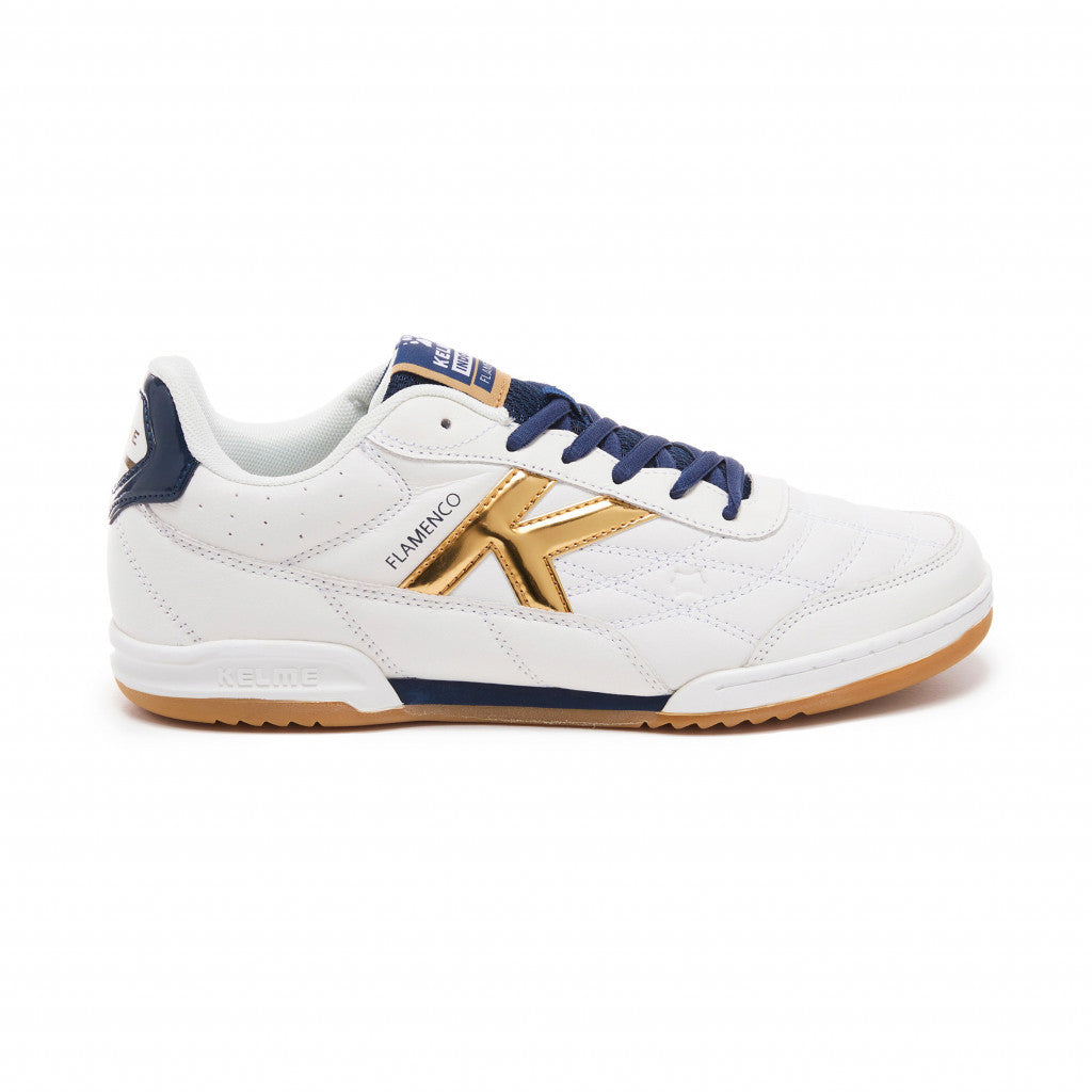 Kelme Flamenco Futsal Shoe- White/Blue/Gold